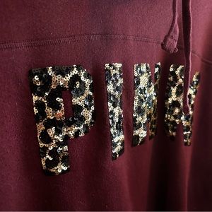Burgundy red leopard bling Victoria Secret Pink cowl neck sweatshirt